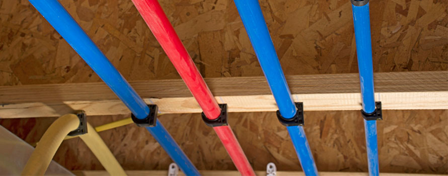 pex pipes installed in a basement