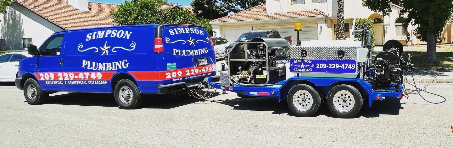 Simpson Plumbing trenchless sewer repair equipment on site in Discovery Bay, California
